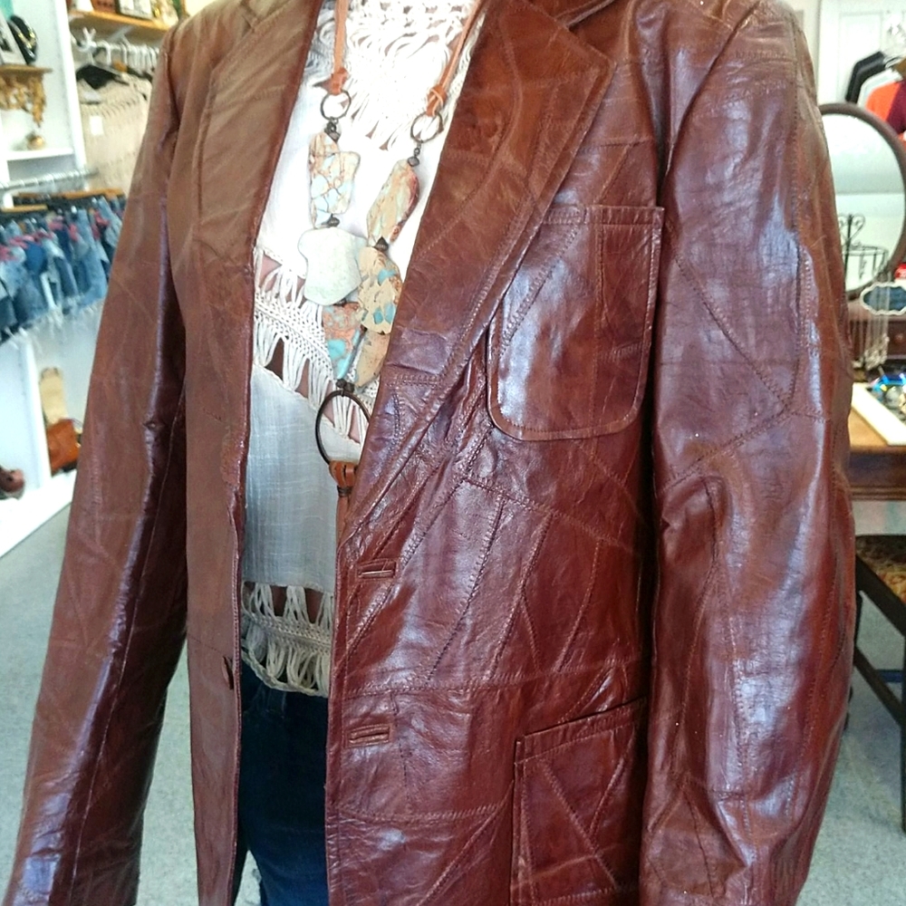 Vintage Brown Patch Work Leather Jacket. - image 2